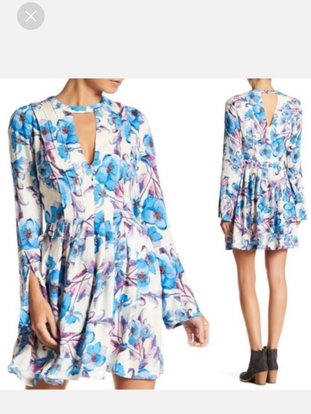 Free People Cream Mini Dress with Blue Floral Print